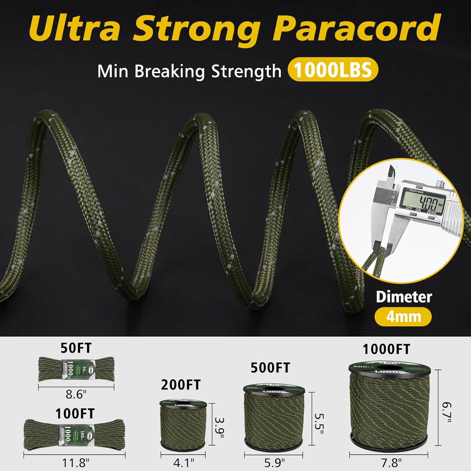 1000lb Reflective Paracord Rop - Para Cord 1000Ft incelemesi ve fiyatı